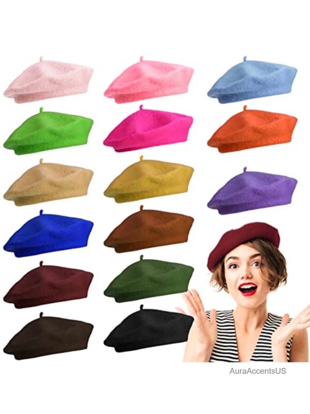 15 Pack Wool French Beret Hat for Women Artist Cap Winter Accessory